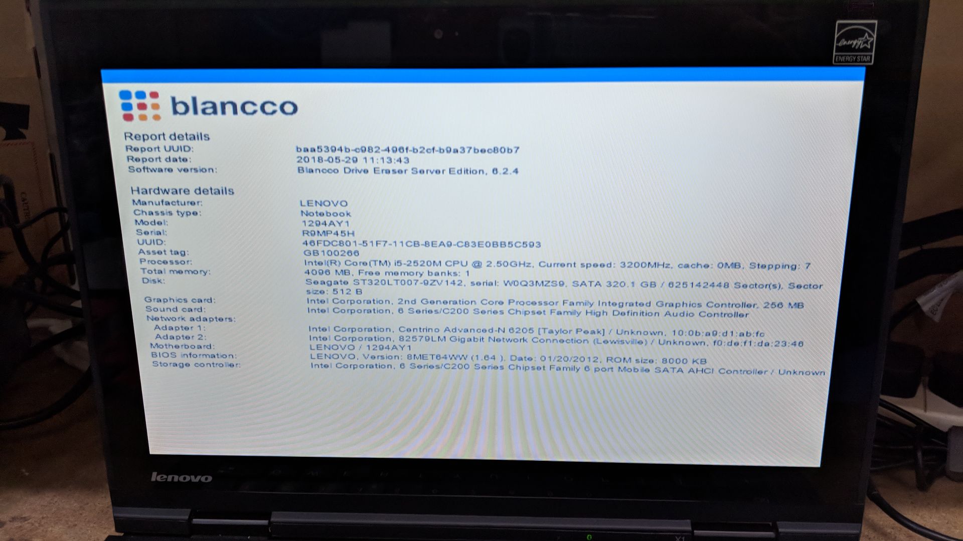 Lenovo ThinkPad X1 notebook computer, model 1294AY1 with built-in webcam. Intel Core i5-2520M CPU@ - Image 3 of 7