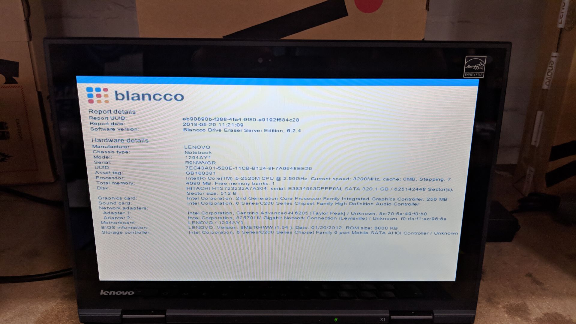 Lenovo ThinkPad X1 notebook computer, model 1294AY1 with built-in webcam. Intel Core i5-2520M CPU@ - Image 3 of 8