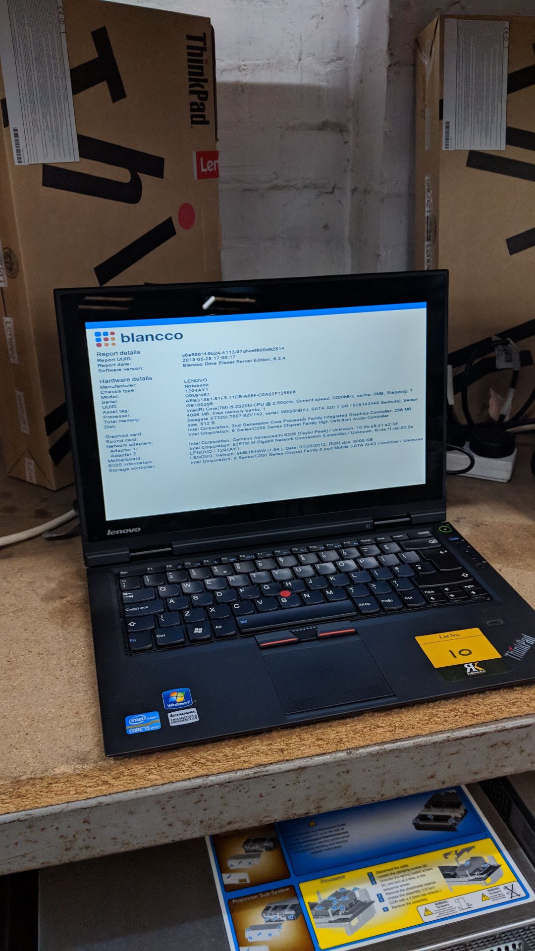 Lenovo ThinkPad X1 notebook computer, model 1294AY1 with built-in webcam. Intel Core i5-2520M CPU@ - Image 3 of 3