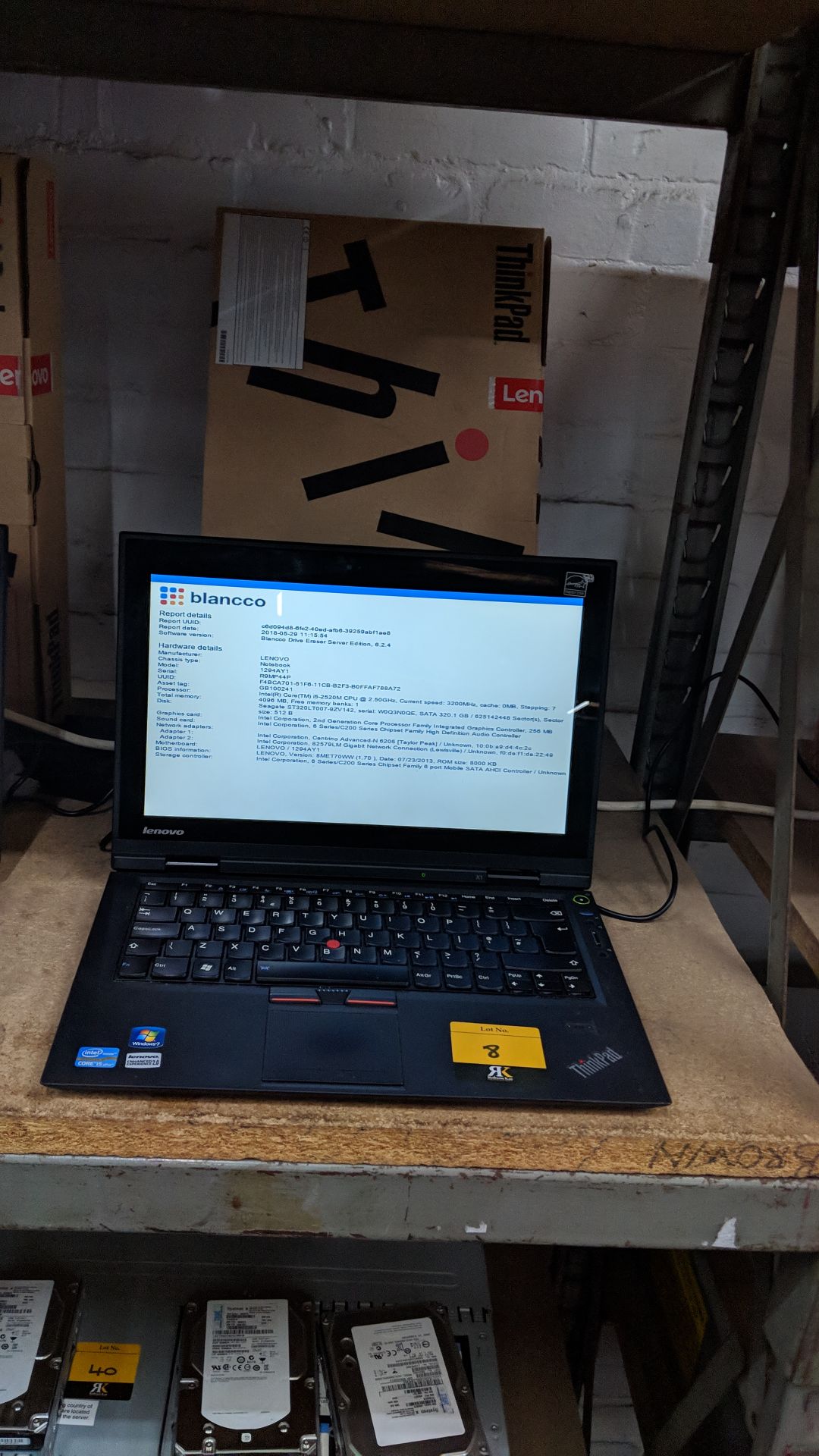 Lenovo ThinkPad X1 notebook computer, model 1294AY1 with built-in webcam. Intel Core i5-2520M CPU@ - Image 5 of 7