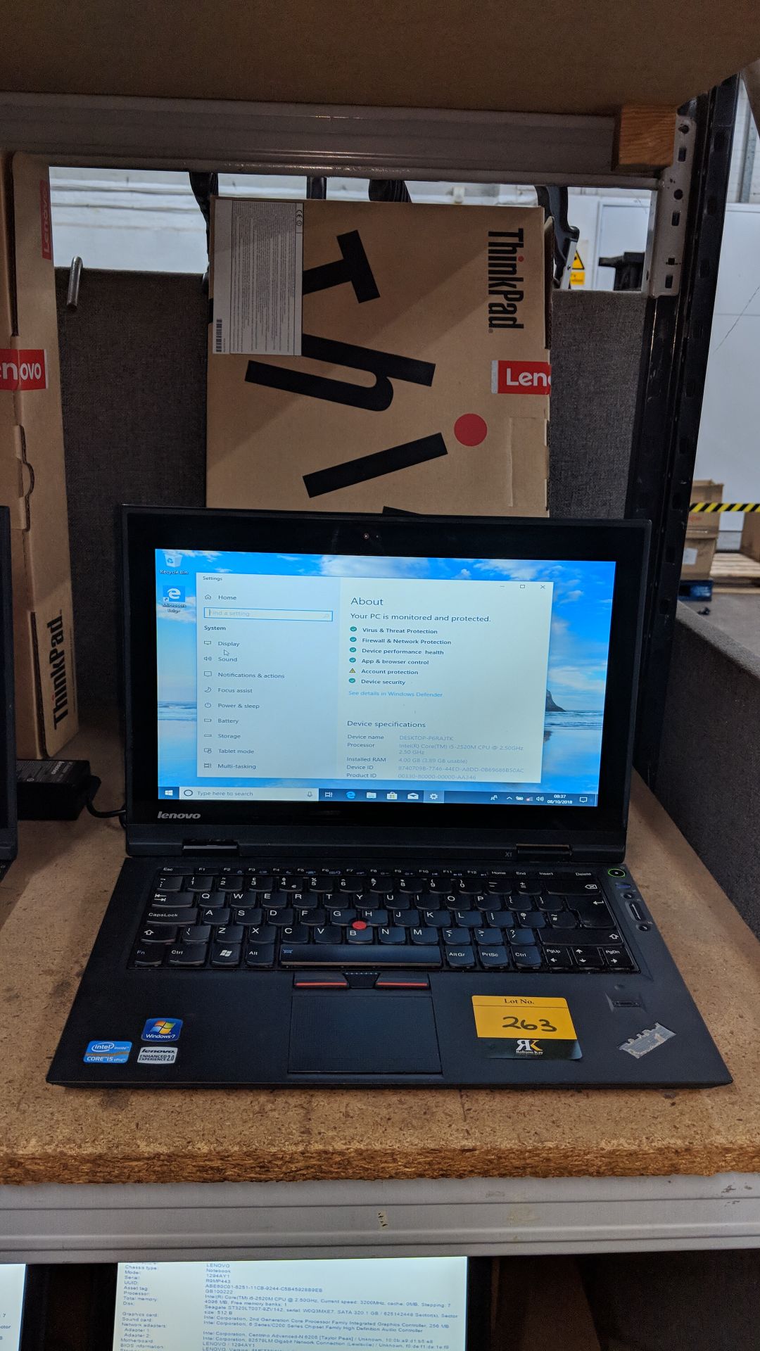 Lenovo ThinkPad notebook computer model 1294AY1. Intel Core i5-2520M CPU@2.5GHz, 4Gb RAM, 320HDD, - Image 2 of 6