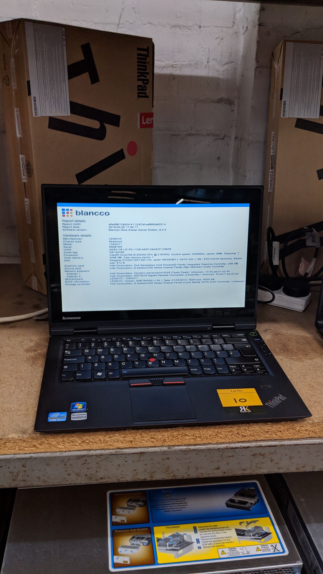 Lenovo ThinkPad X1 notebook computer, model 1294AY1 with built-in webcam. Intel Core i5-2520M CPU@