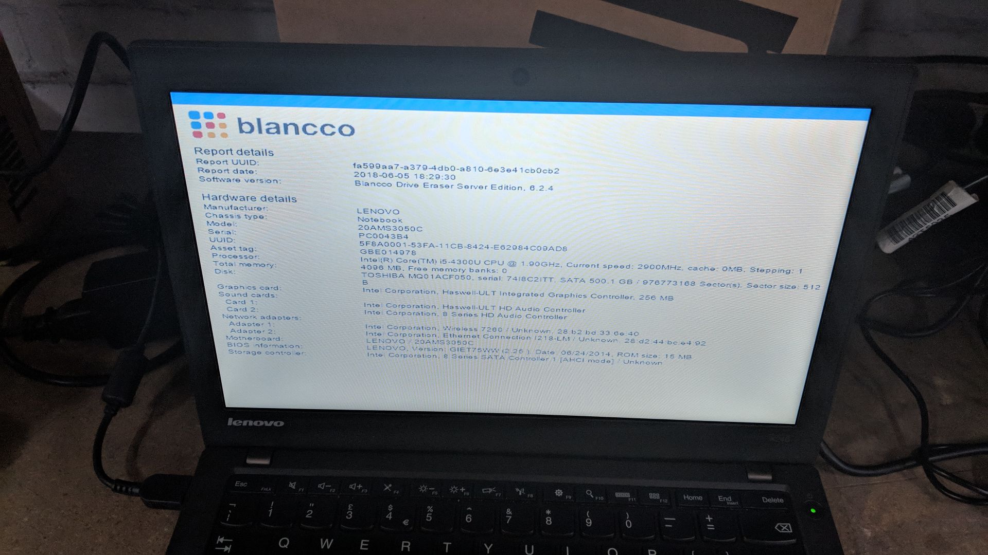 Lenovo ThinkPad X240 notebook computer model 20 AMS3050C with Intel Core i5 4300U CPU@1.9GHz, 4Gb - Image 7 of 8