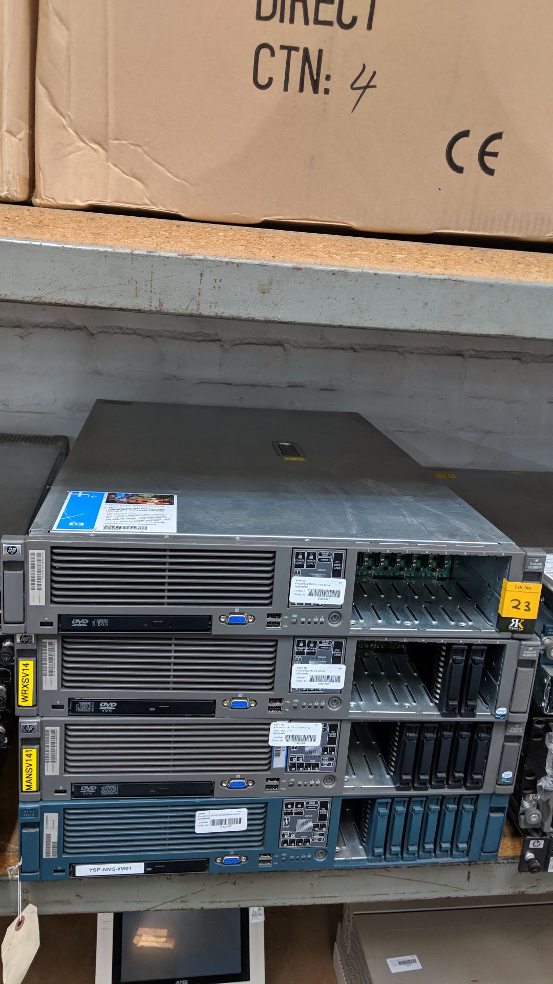 4 off HP & Cisco servers, 3 being Proliant DL380 G5 & the fourth being a Cisco MCS7800 Series.