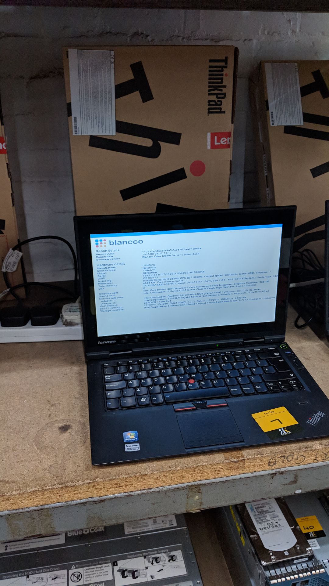 Lenovo ThinkPad X1 notebook computer, model 1294AY1 with built-in webcam. Intel Core i5-2520M CPU@ - Image 5 of 7