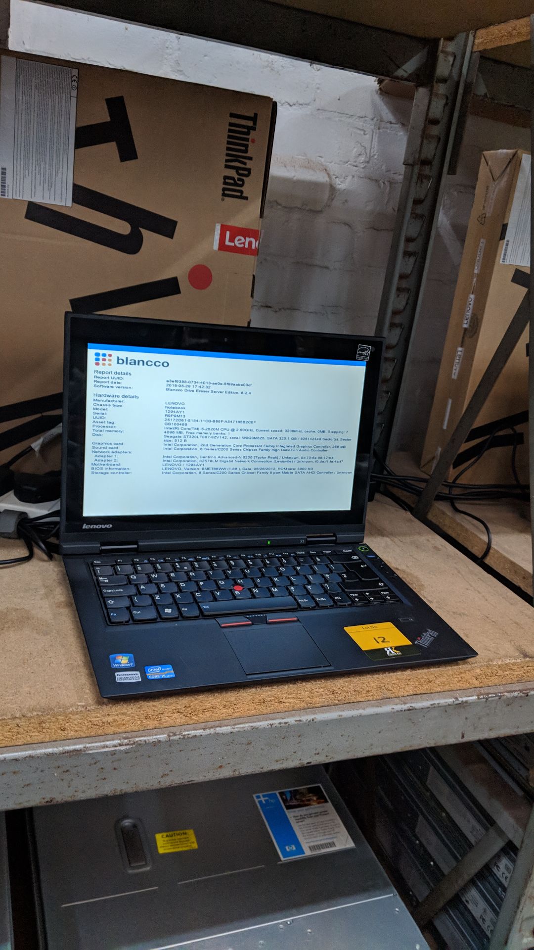 Lenovo ThinkPad X1 notebook computer, model 1294AY1 with built-in webcam. Intel Core i5-2520M CPU@ - Image 8 of 8