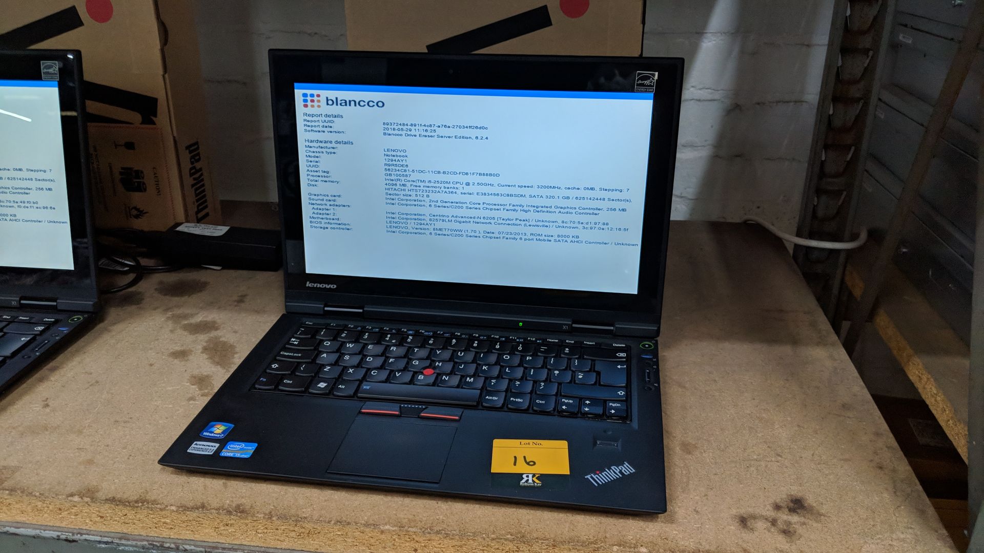 Lenovo ThinkPad X1 notebook computer, model 1294AY1 with built-in webcam. Intel Core i5-2520M CPU@