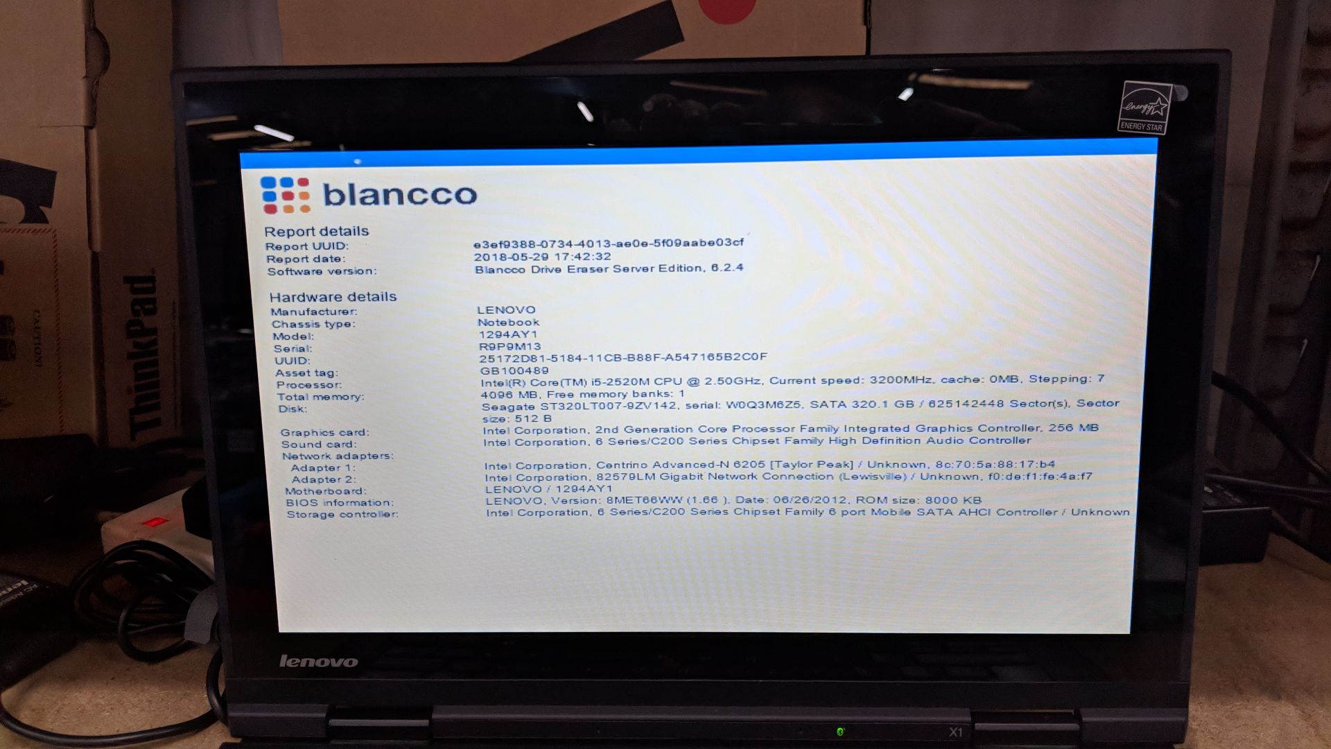 Lenovo ThinkPad X1 notebook computer, model 1294AY1 with built-in webcam. Intel Core i5-2520M CPU@ - Image 5 of 8