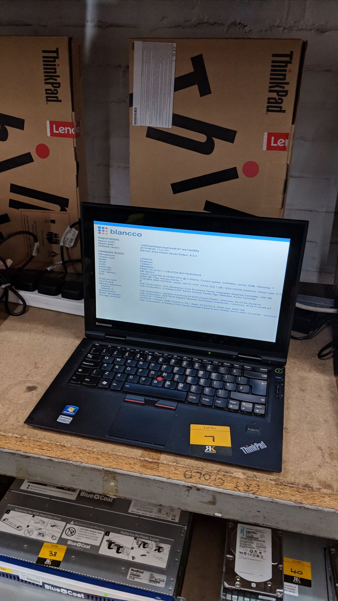 Lenovo ThinkPad X1 notebook computer, model 1294AY1 with built-in webcam. Intel Core i5-2520M CPU@ - Image 7 of 7