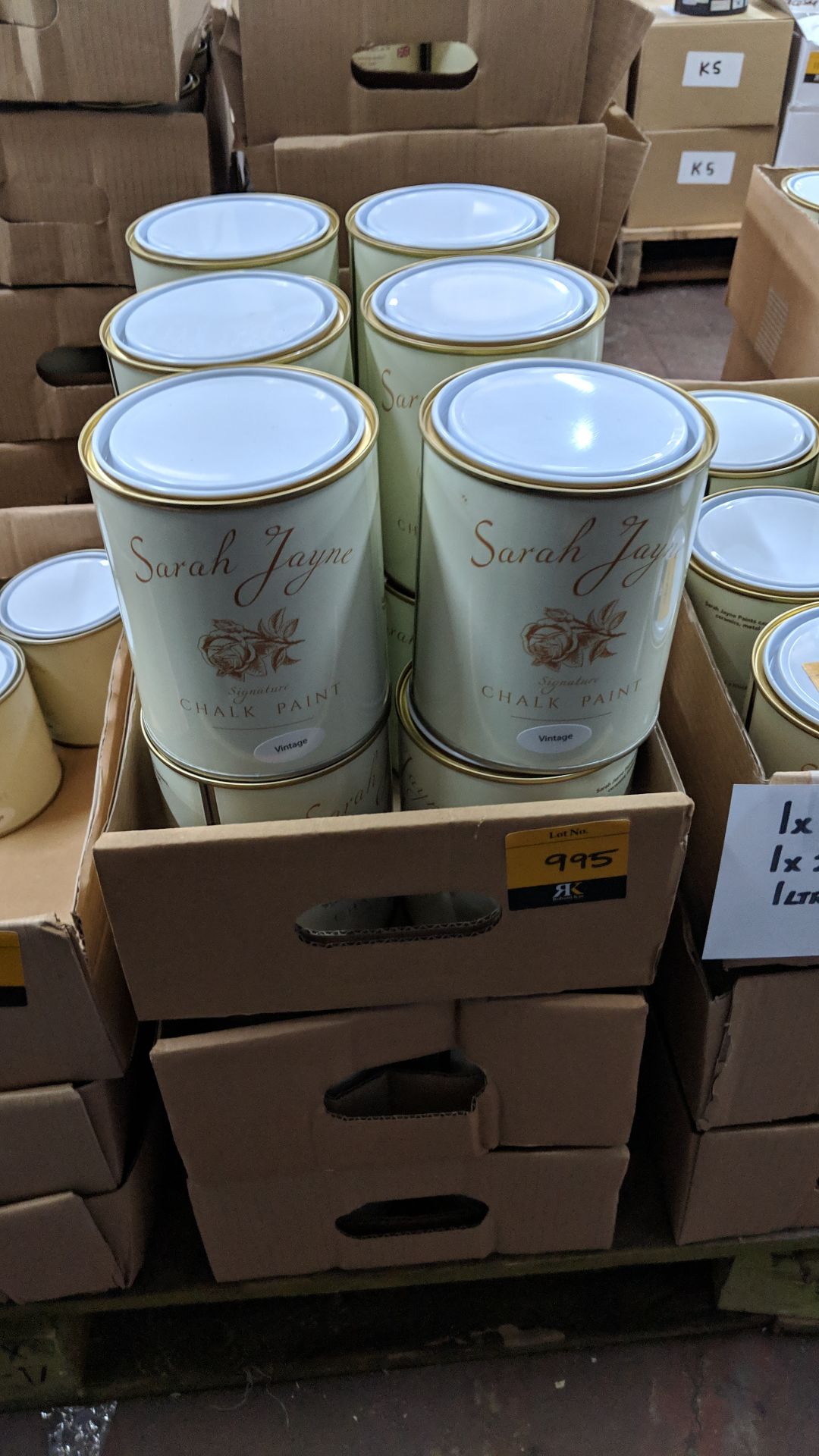 24 off 1 litre tins of Sarah Jayne signature chalk paint - colour Vintage This lot is one of a