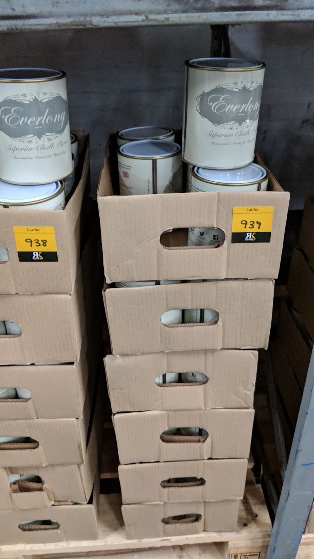 36 off 1 litre tins of Everlong branded superior chalk paint - colour Mandarin. NB the tins in