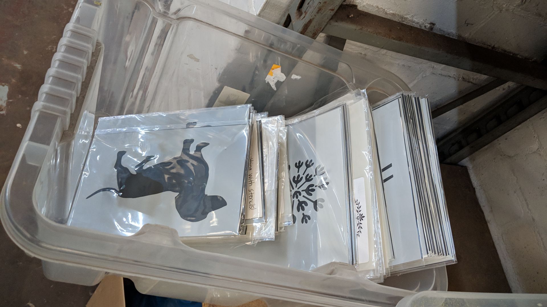The contents of a crate of assorted stencils, approximately A5 & A4 in size, for painting onto - Image 4 of 4