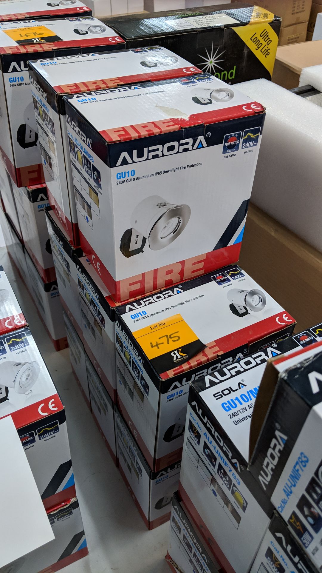 8 off Aurora GU10 240V aluminium IP65 fire protection downlights This lot is one of a number of lots
