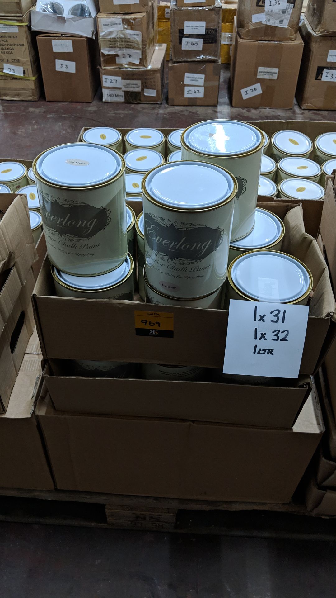 31 off 1 litre tins of Everlong branded superior chalk paint - colour Irish Cream This lot is one of