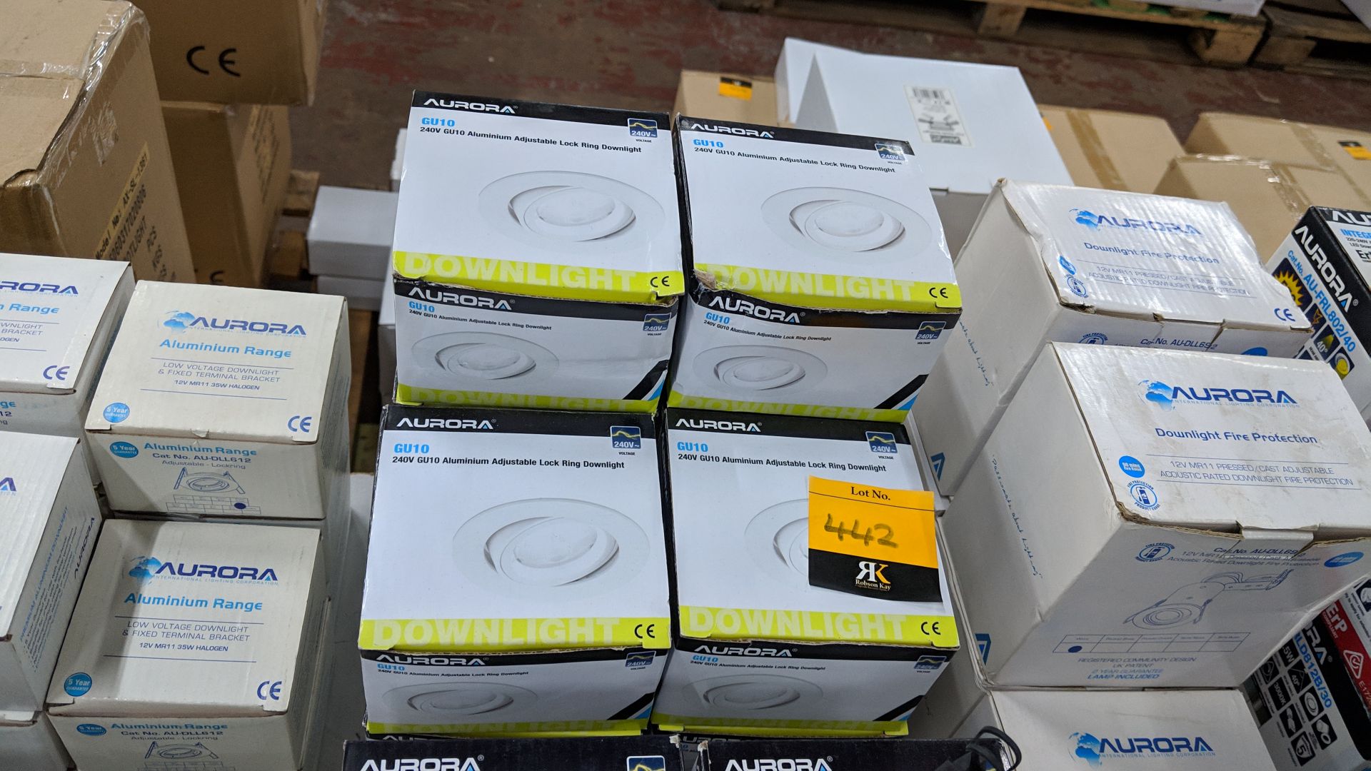 14 off Aurora GU10 240V aluminium adjustable lock ring downlights This lot is one of a number of