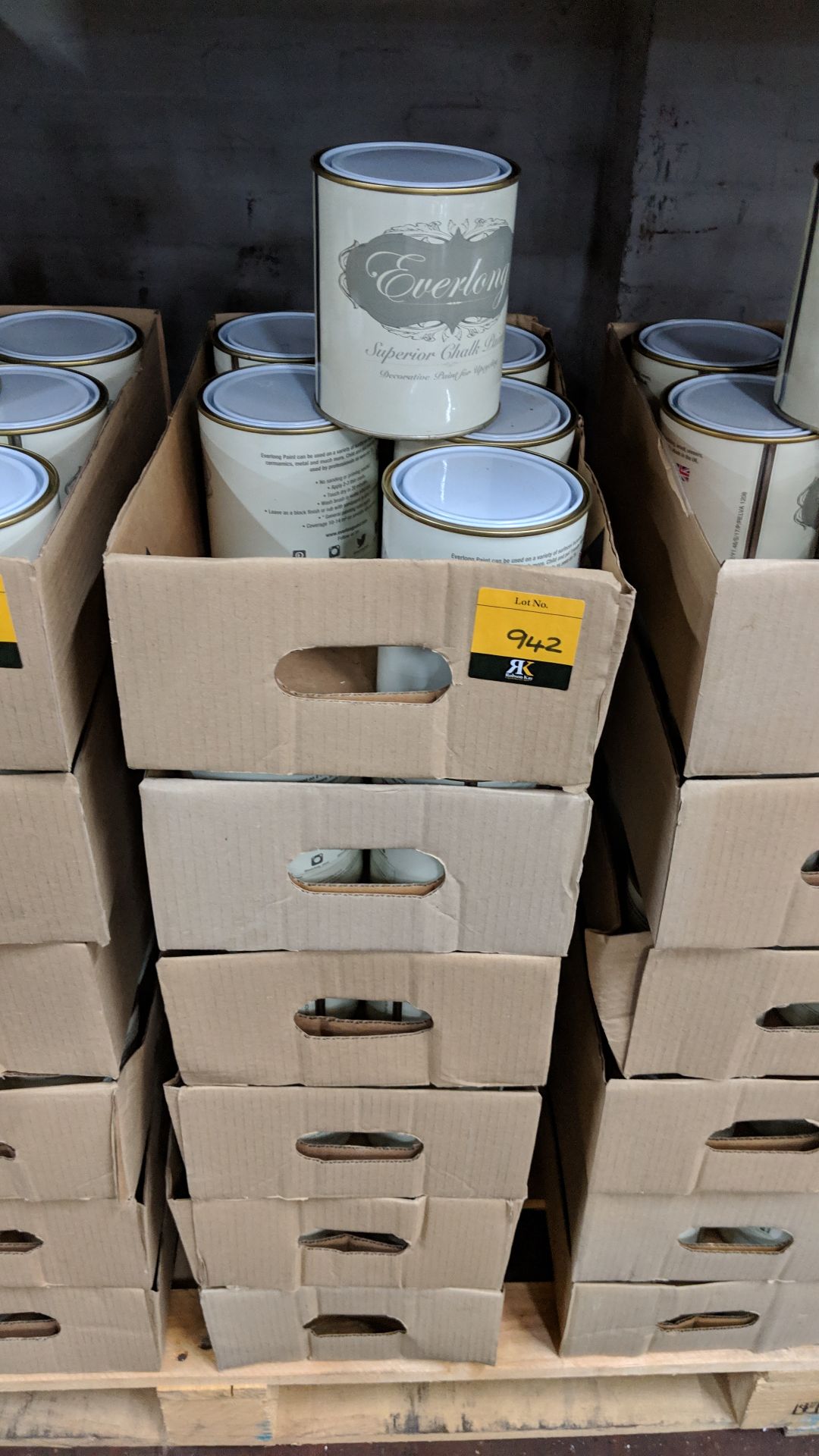 36 off 1 litre tins of Everlong branded superior chalk paint - colour Mandarin. NB the tins in