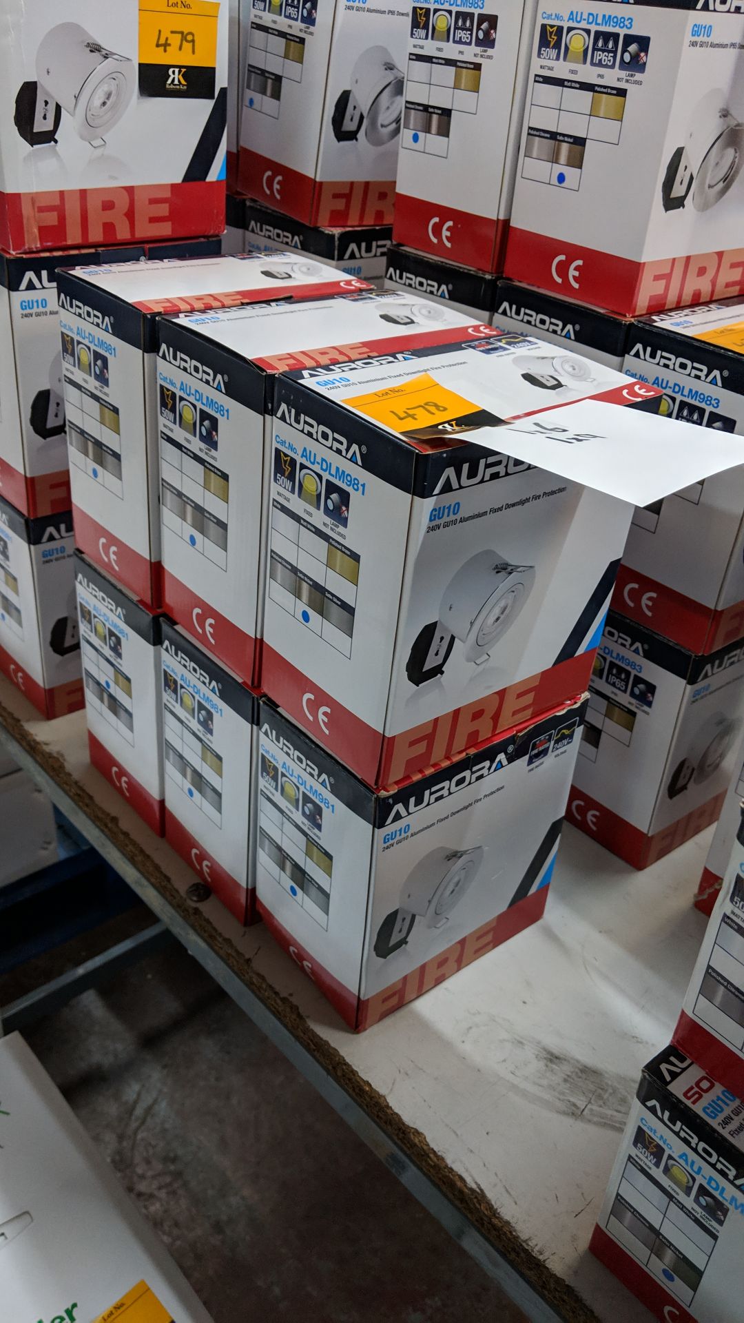 6 off Aurora GU10 240V aluminium fixed downlight fire protection units This lot is one of a number