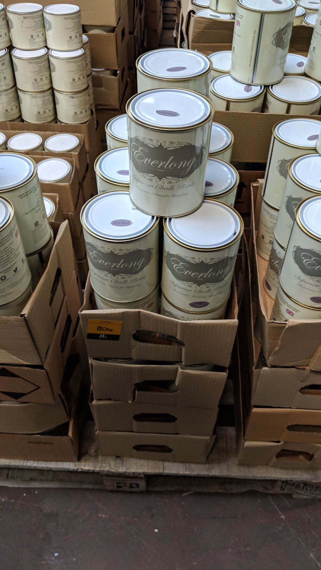 32 off 1 litre tins of Everlong branded superior chalk paint - colour Misty Mauve This lot is one of