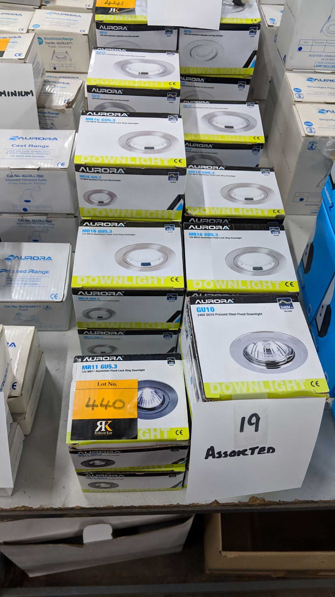 19 off assorted Aurora GU10 & GU5.3 downlights This lot is one of a number of lots in this sale