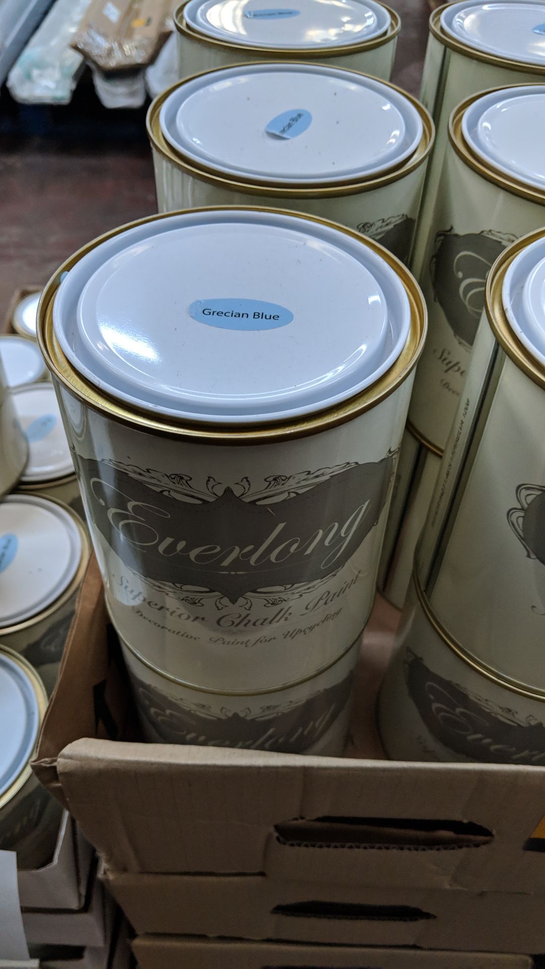 36 off 1 litre tins of Everlong branded superior chalk paint - colour Grecian Blue This lot is one - Image 2 of 2