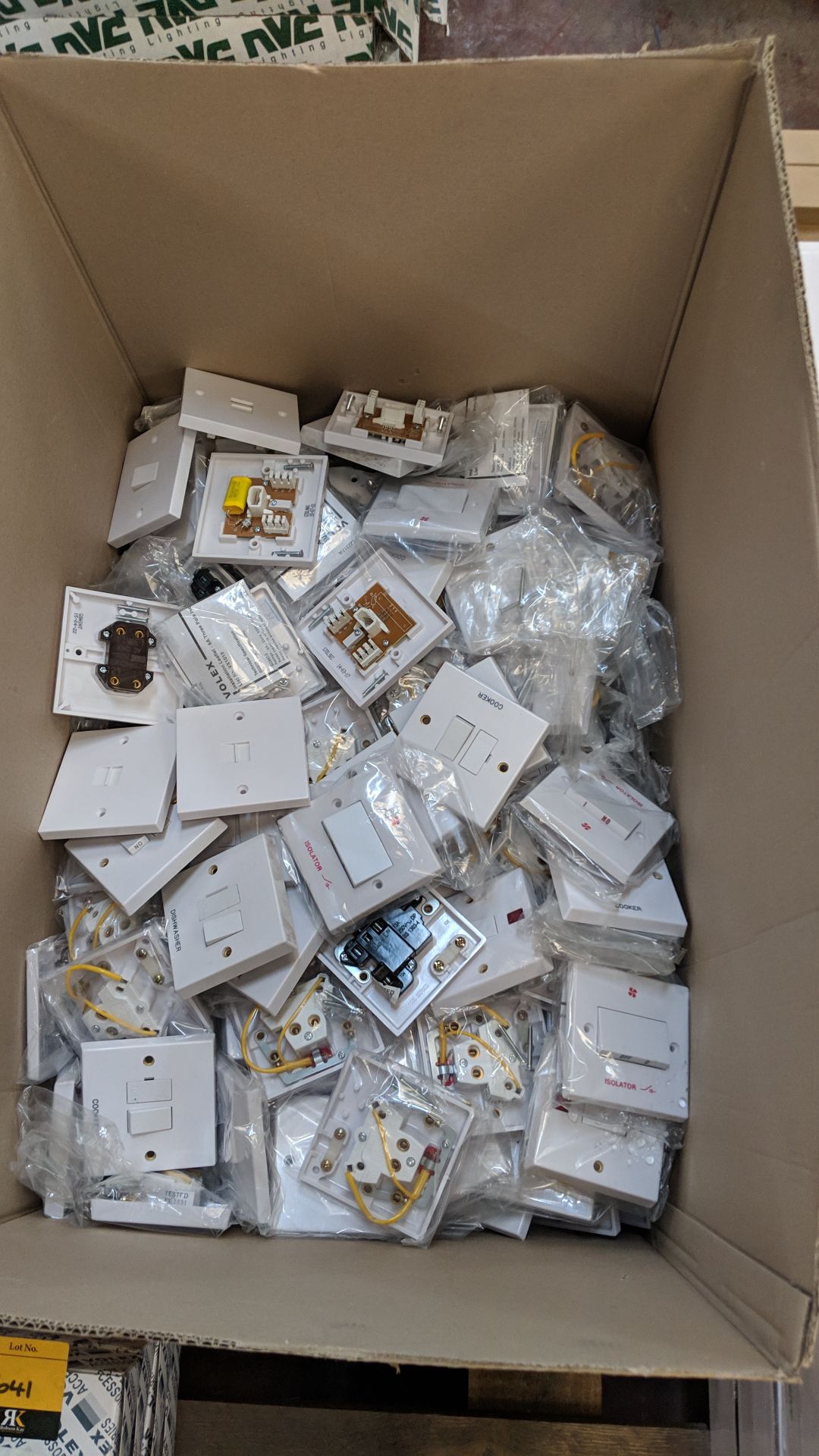 Box of assorted white moulded plastic switches & sockets This lot is one of a number of lots in this - Image 2 of 3