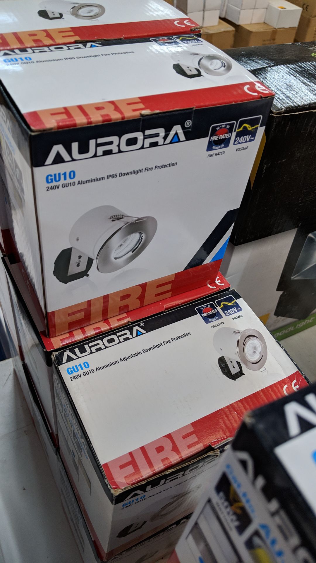 9 off Aurora GU10 240V aluminium IP65 fire protection downlights This lot is one of a number of lots - Image 2 of 2