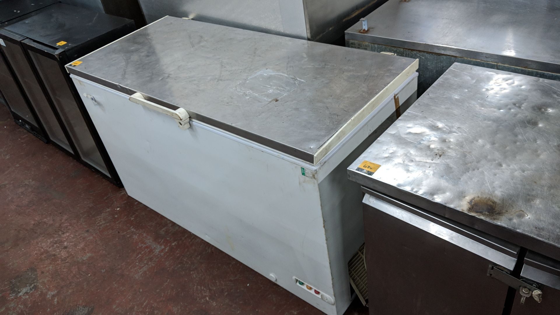 Wide chest freezer with stainless steel lid, circa 1500mm wide IMPORTANT: Please remember goods
