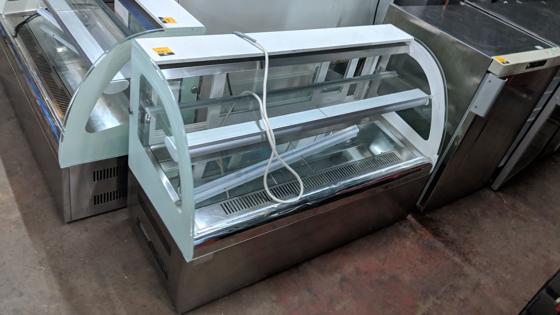 Stainless steel & glass refrigerated display unit circa 1200mm long IMPORTANT: Please remember goods - Image 2 of 5