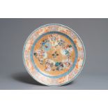 A large Chinese famille rose dish with mandarin design, Qianlong