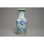 A Chinese blue and white on celadon-ground vase, 19th C.
