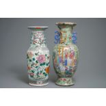 Two tall Chinese famille rose vases, 19th C.