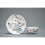 A fine Chinese famille rose cup and saucer with roosters, Yongzheng