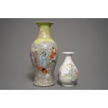 Two Chinese famille rose vases with immortals, 19/20th C.