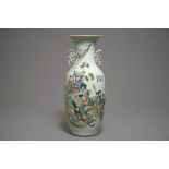 A Chinese famille rose two-sided design vase, 19/20th C.