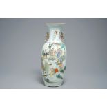 A Chinese famille rose two-sided design vase, 19/20th C.