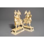 A pair of Chinese carved ivory horseriders, 19th C.