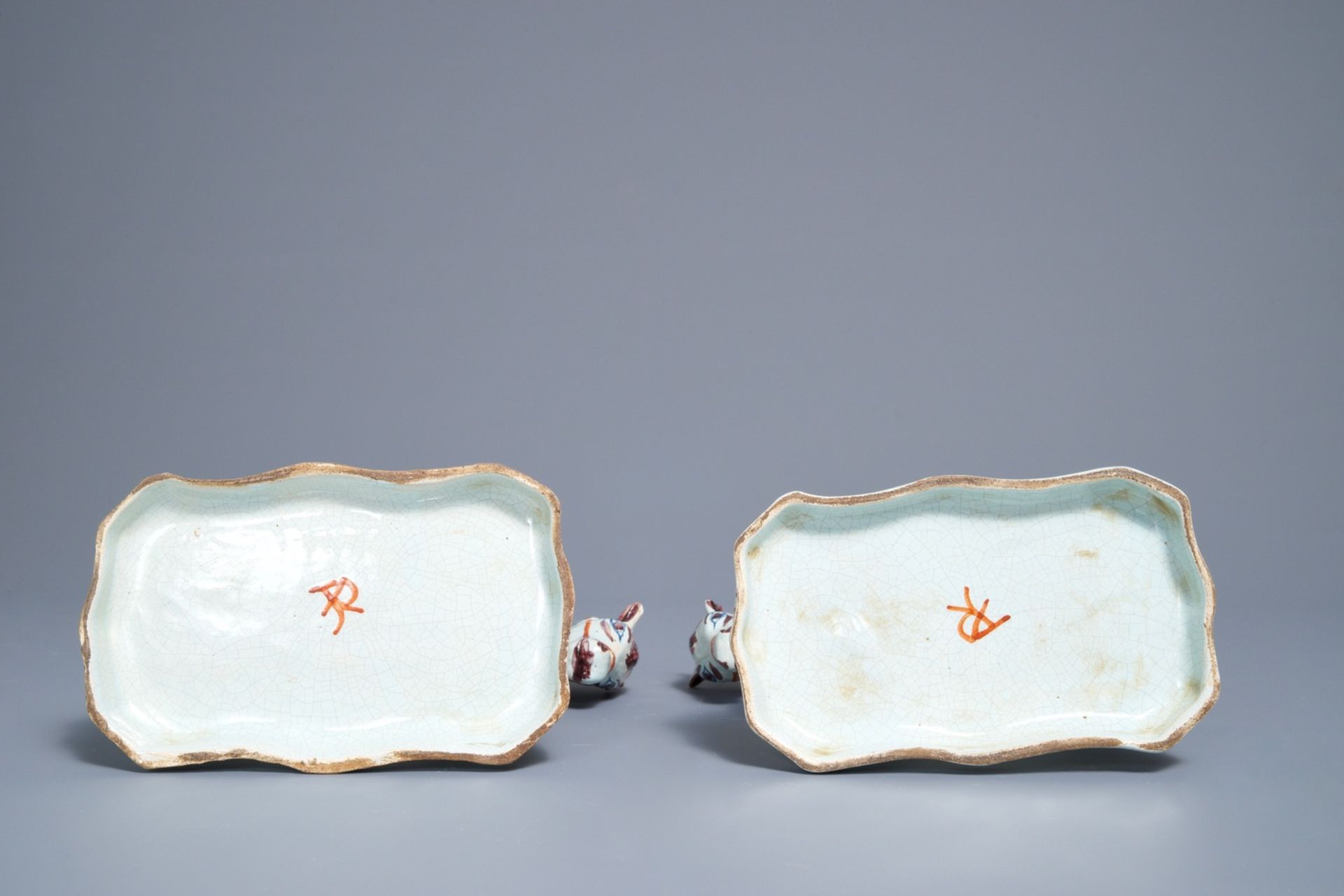 A pair of polychrome Dutch Delft models of circus horses, 19th C. - Image 5 of 6