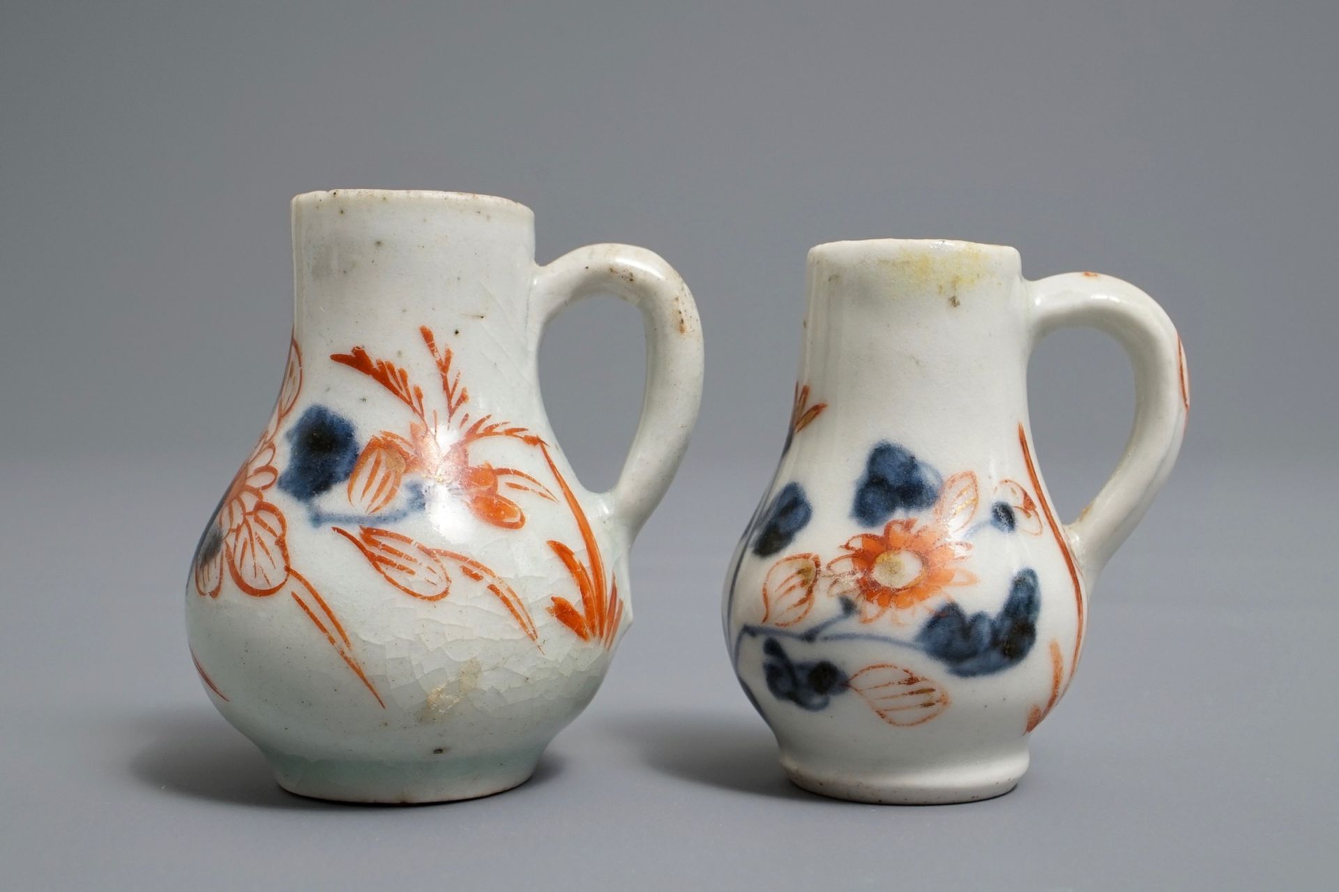 A pair of Japanese Imari miniature jugs, Edo, 18th C.