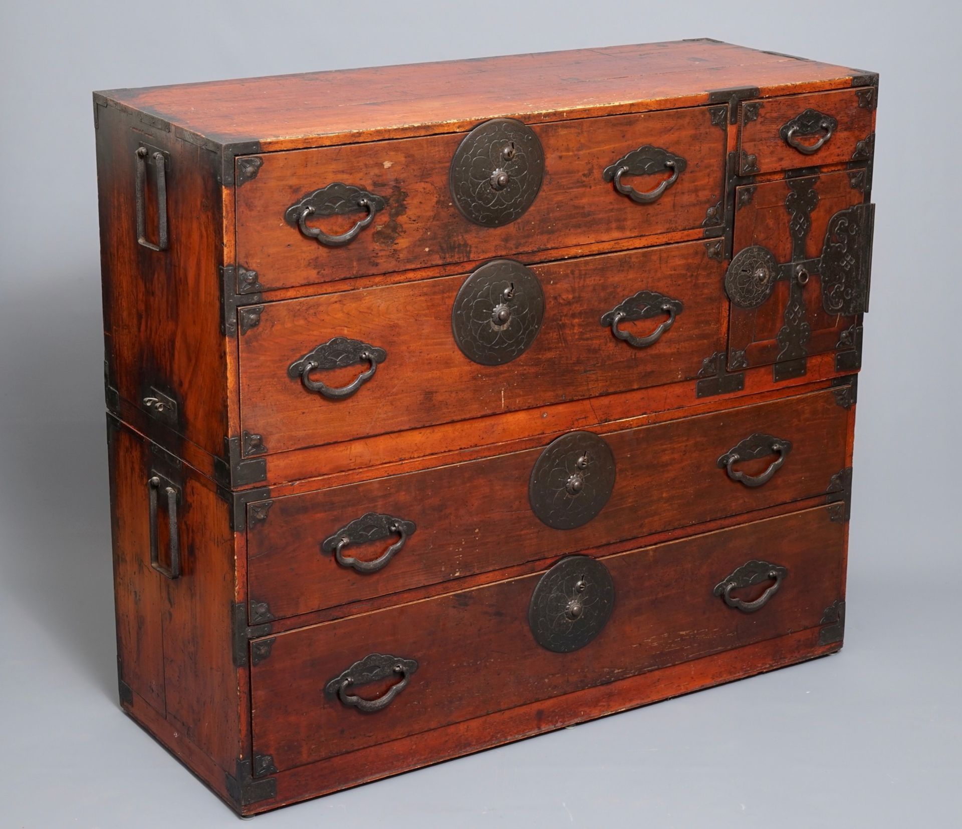 A two-part Japanese tansu cabinet, Meiji, 19th C.