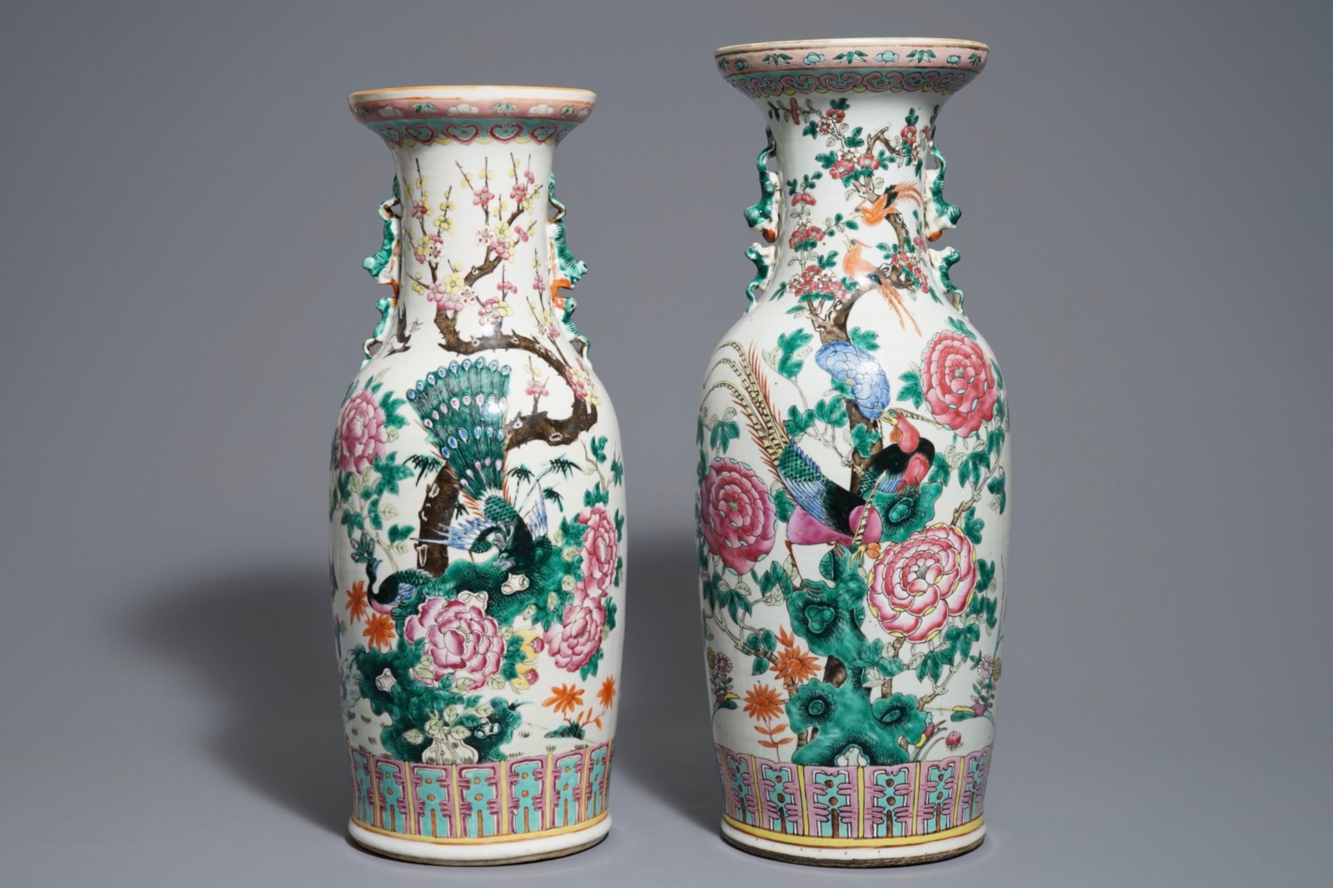 Two Chinese famille rose 'phoenix' vases, 19th C. - Image 3 of 6