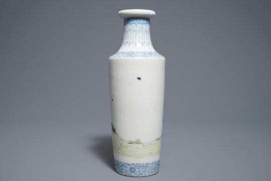 A Chinese famille rose vase with a sage and his servant, Qianlong mark, Republic, 20th C. - Image 3 of 6