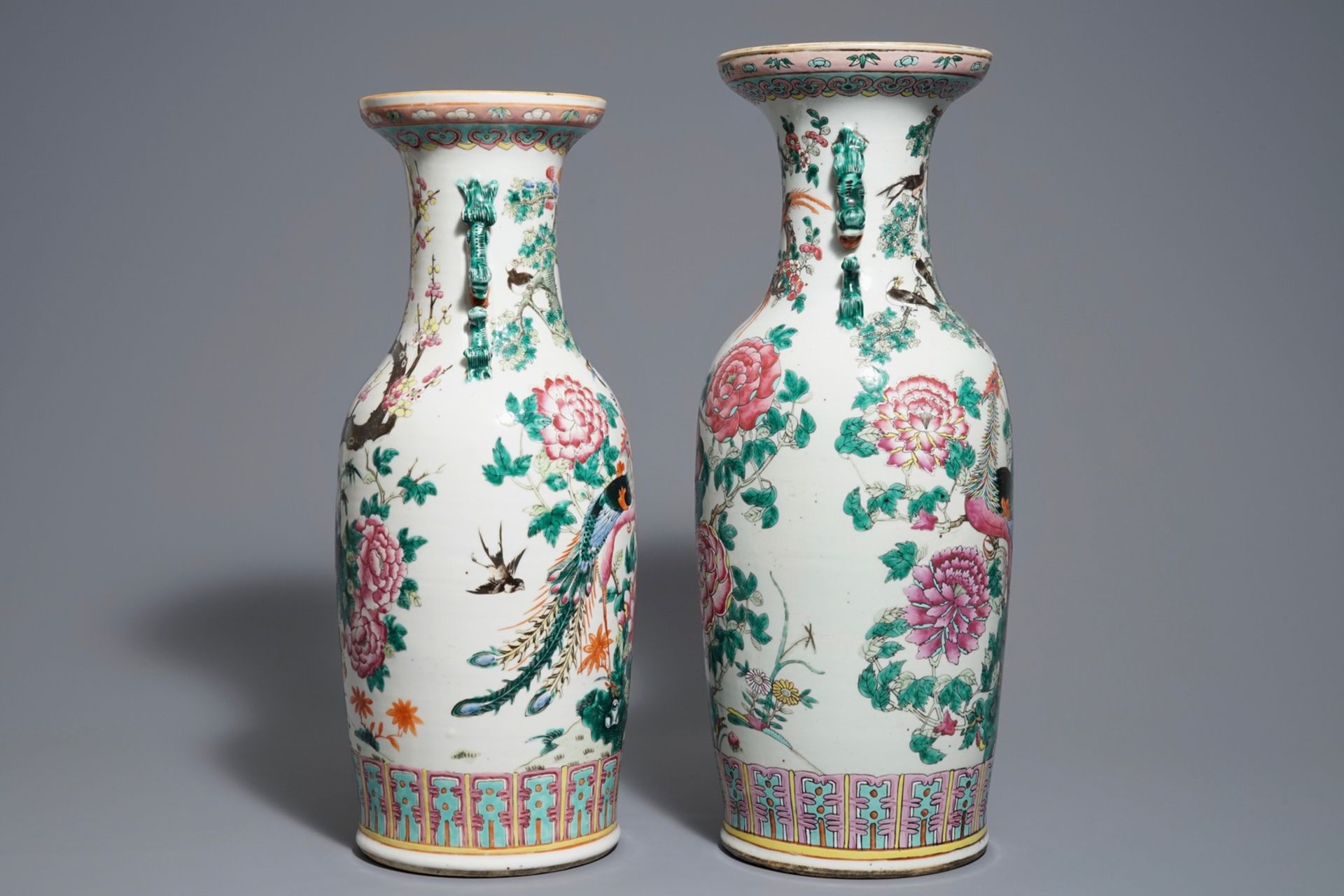 Two Chinese famille rose 'phoenix' vases, 19th C. - Image 2 of 6