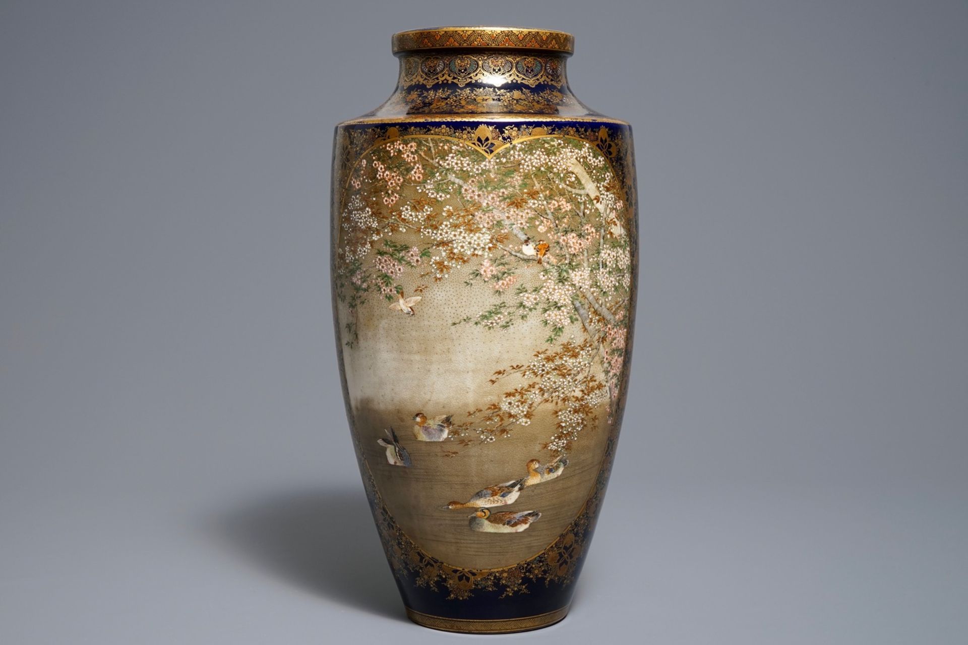 A Japanese Satsuma vase with birds and ducks, Kinkozan mark, Meiji, 19th C.