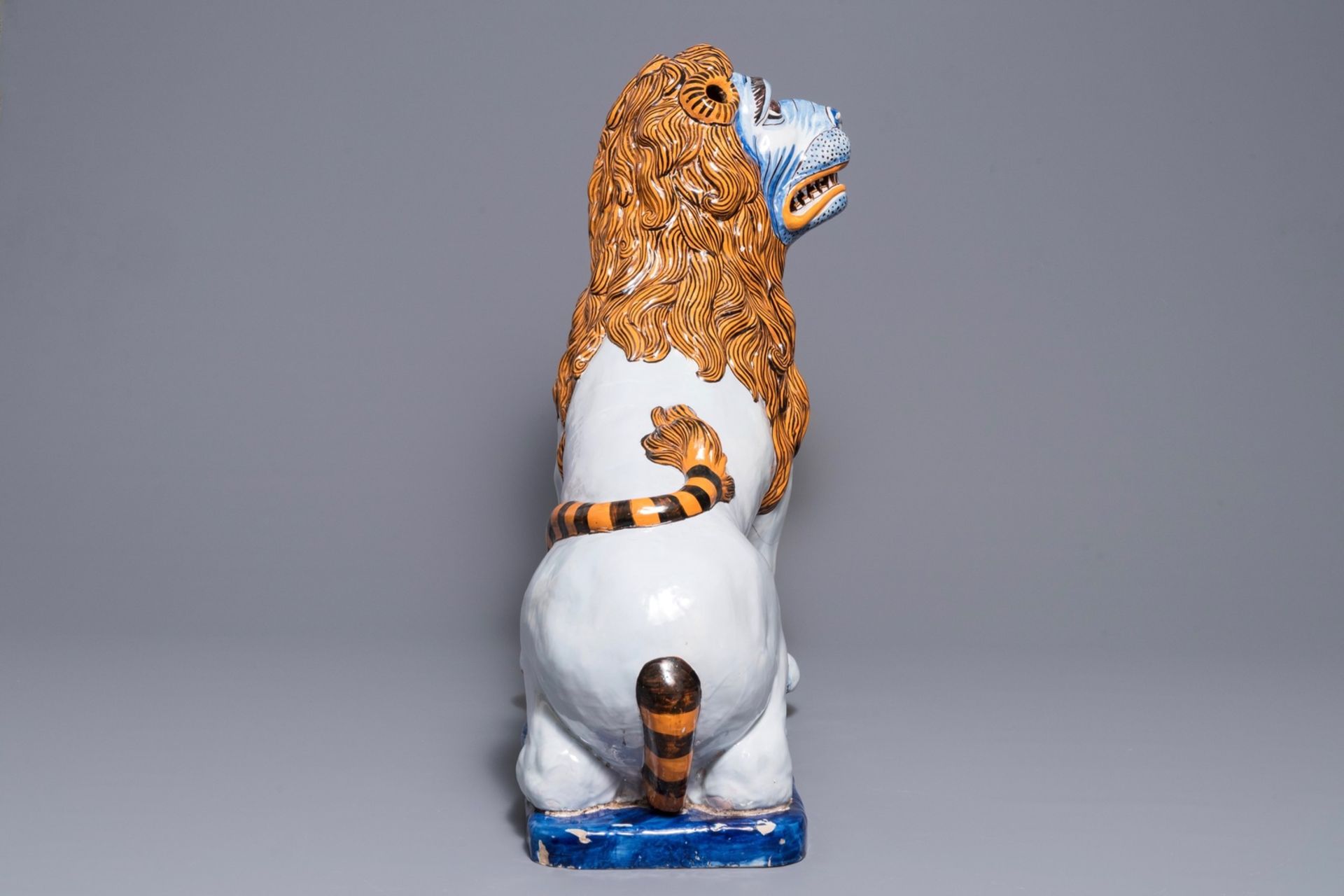 A massive French faience model of a lion, Rouen, late 19th C - Image 3 of 8