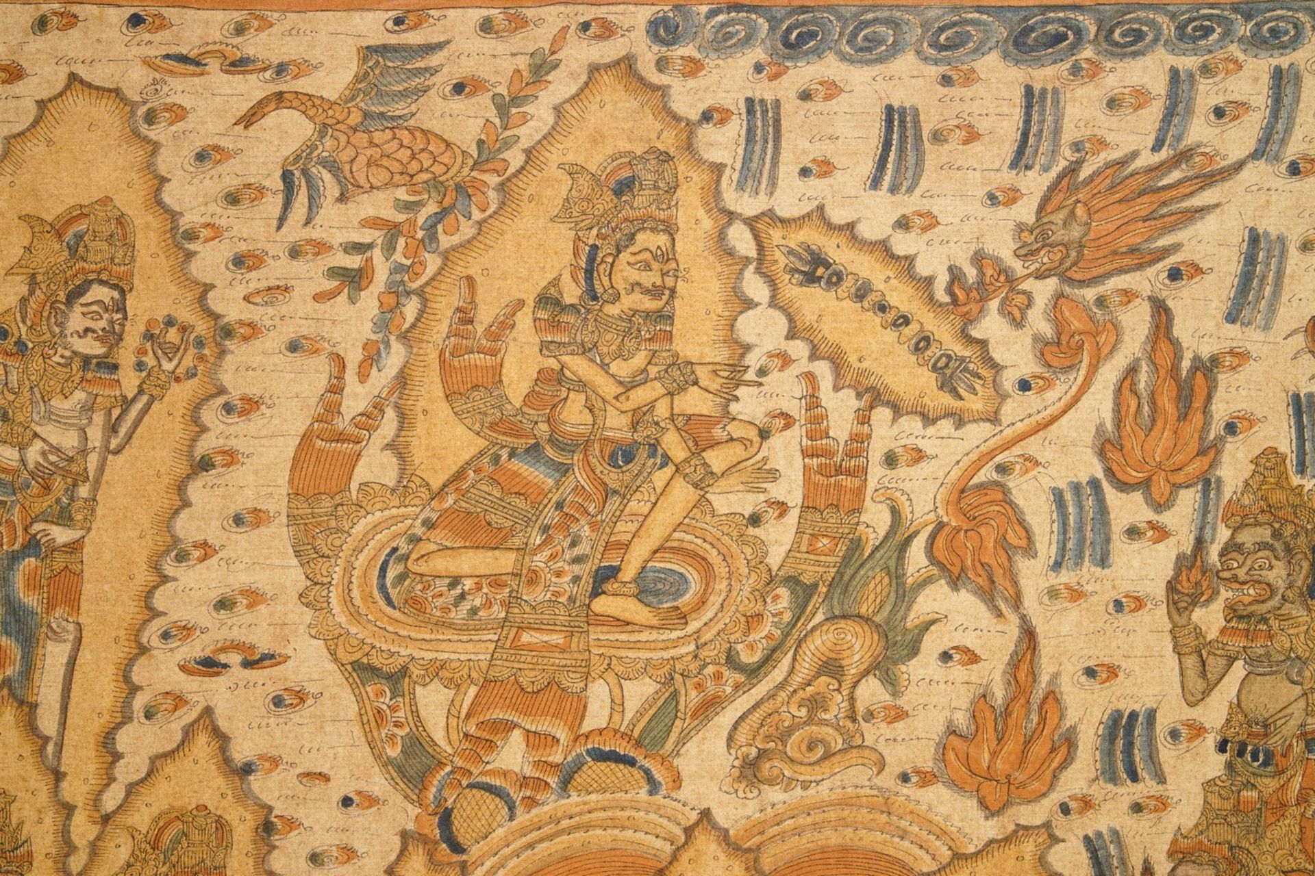 Indonesian school: Scene from the Ramayana, ink and colour on barkcloth, 19/20th C. - Image 2 of 7