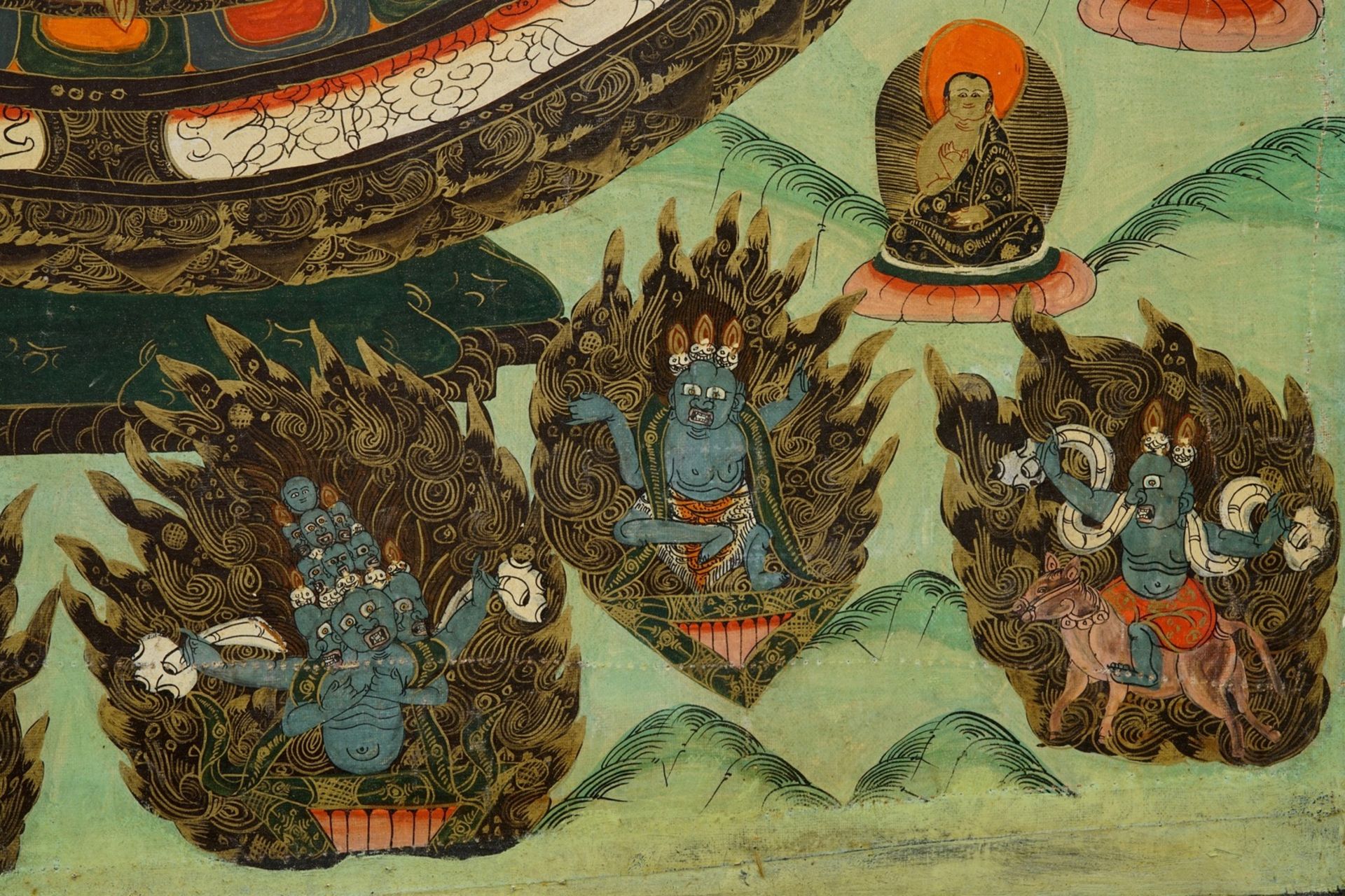 A 'mandala' thangka, Nepal or Tibet, 19/20th C. - Image 5 of 5