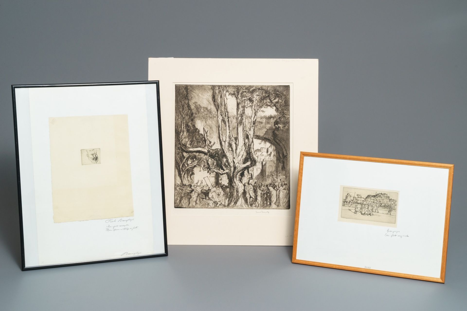 Frank Brangwyn (1867 - 1956): Three etchings, incl. two from 'L'ombre de la croix'