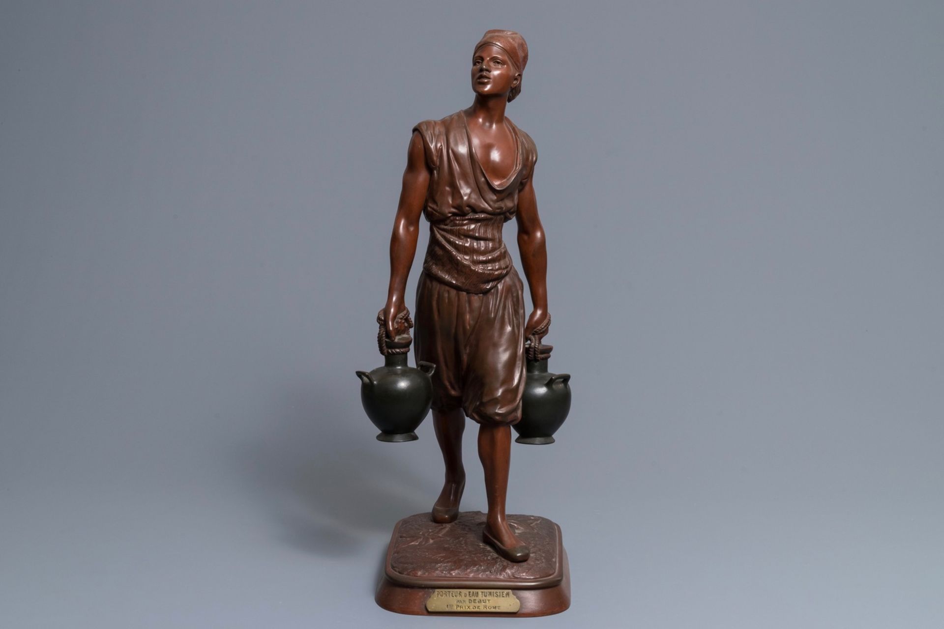 Jean-Didier Debut (1824-1893): Porteur dÕeau arabe, a cold painted bronze figure - Image 2 of 9