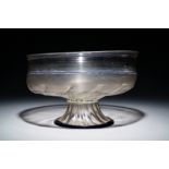 A large Venetian footed glass bowl with applied blue bands, Italy, 15/16th C.