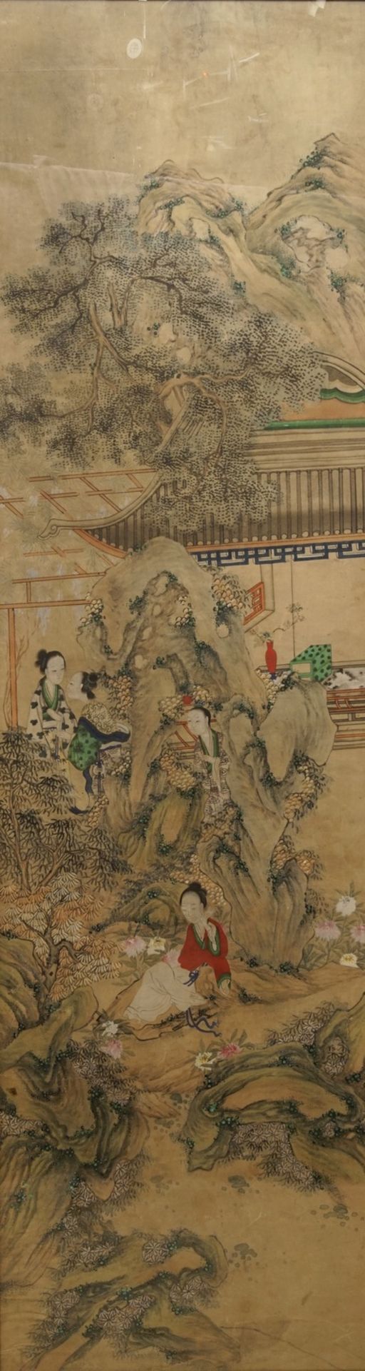 Chinese school: A view on the spring palace, 16/17th C. and 'Guanyin with servants', 19th C. - Image 2 of 10